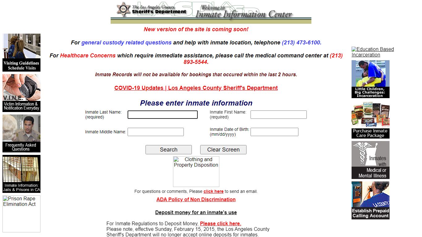 LASD Inmate Information Center - Inmate Search